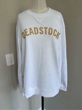 Deadstock Coffee Unisex White Crewneck Sweatshirt with Gold Logo